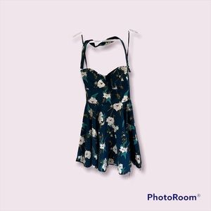 short blue floral skater dress